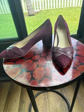 Women's Cole Haan Winetasting Suede Leather Pointed Toe Block Heel Pumps Size 9B